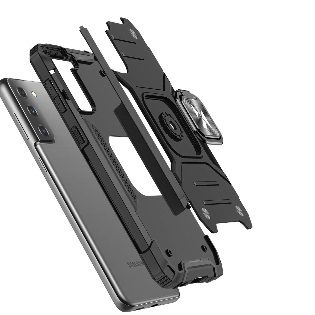 Wozinsky Samsung Galaxy S22 Ring Armor Σκληρή Θήκη με Πλαίσιο Σιλικόνης και Δαχτυλίδι Συγκράτησης - Black