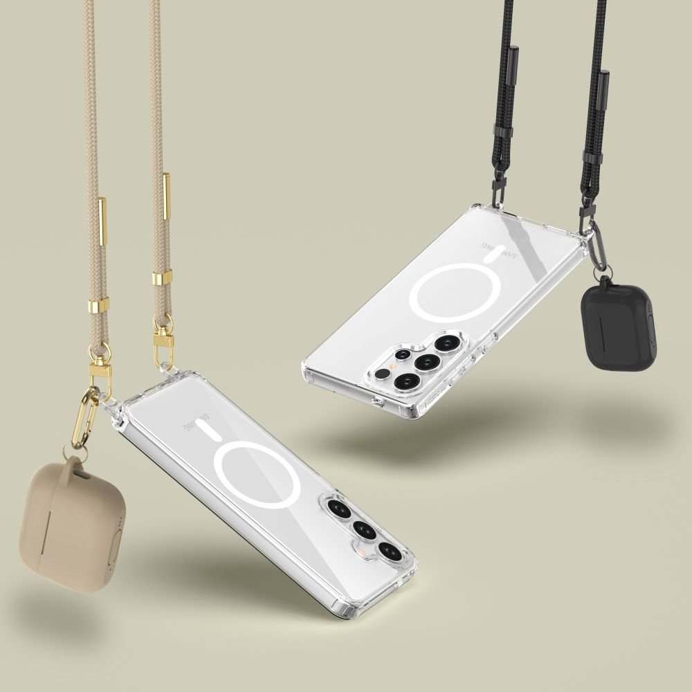Tech - Protect Samsung Galaxy S25 Ultra Flexair Chain MagSafe Σκληρή Θήκη με Πλαίσιο Σιλικόνης και 2 Λουράκια - Διάφανη - Black / Taupe