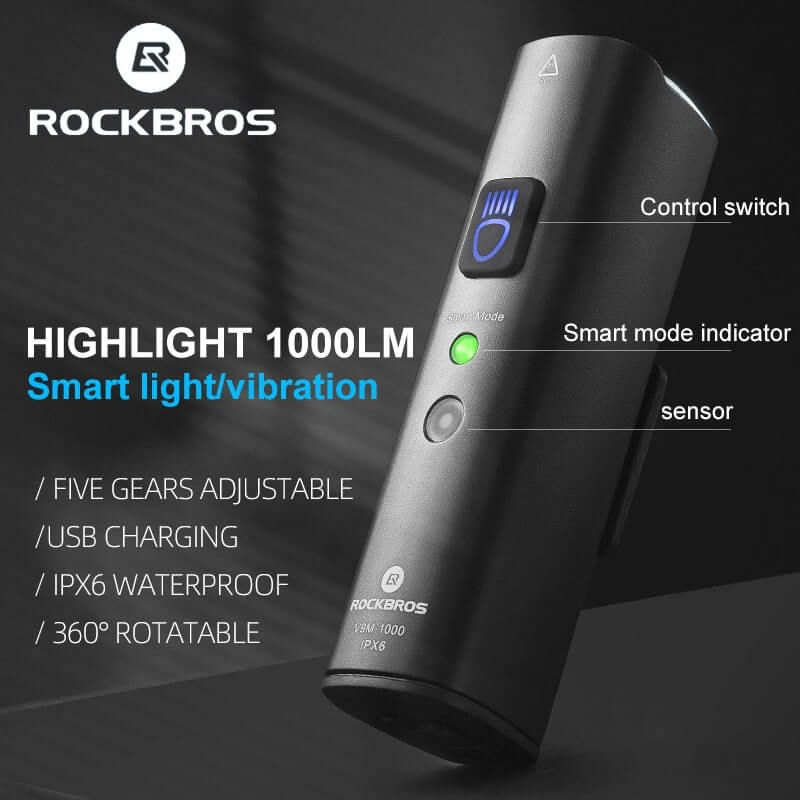 Rockbros V9M - 1000 Μπροστινό Φως Ποδηλάτου 1000lm - Black