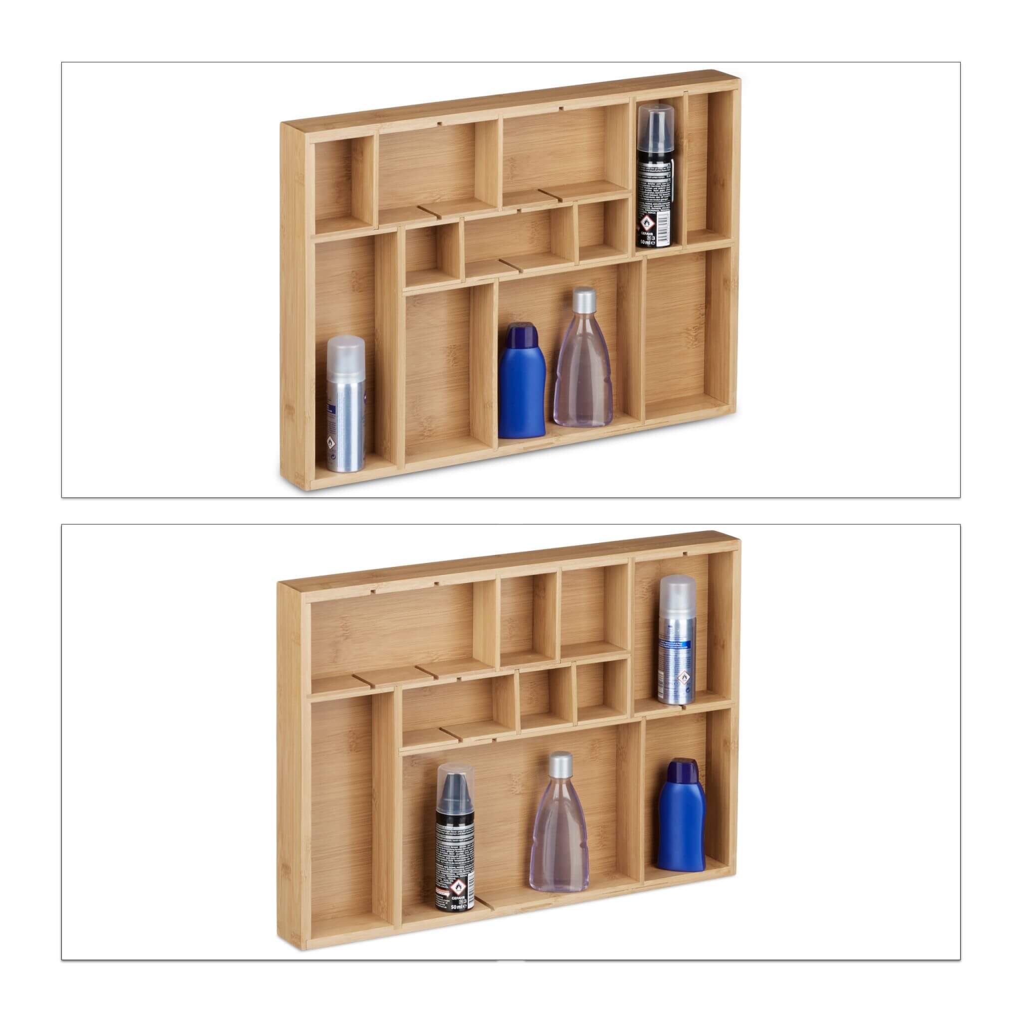 Relaxdays Ρυθμιζόμενη Ξύλινη Θήκη Συρταριού - Natural - 4052025203290