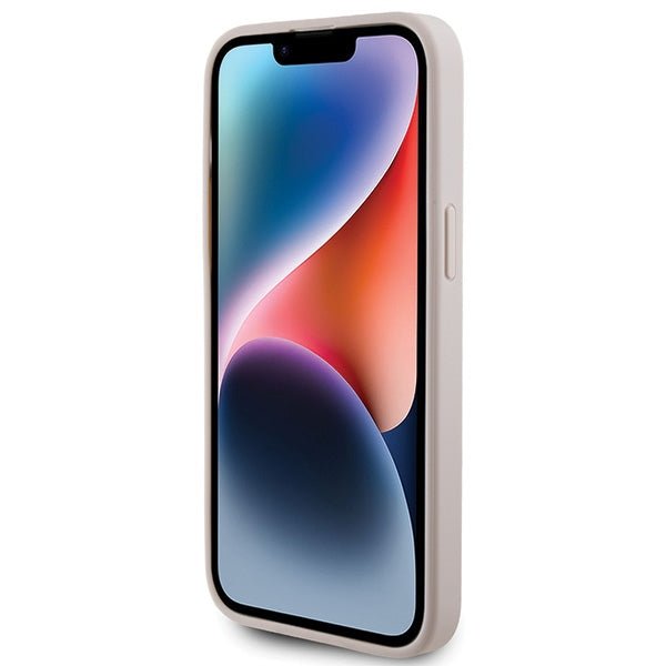 Guess iPhone 15 Pro Max - 4G Metal Gold Logo Σκληρή Θήκη με Επένδυση Συνθετικού Δέρματος - Pink - GUHCP15XG4GFPI