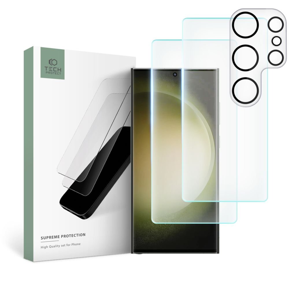 Tech - Protect Samsung Galaxy S23 Ultra Supreme Set - Σετ με 2 Tempered Glass Αντιχαρακτικά Γυαλιά Οθόνης και 1 Αντιχαρακτικό Γυαλί για την Κάμερα - Διάφανα