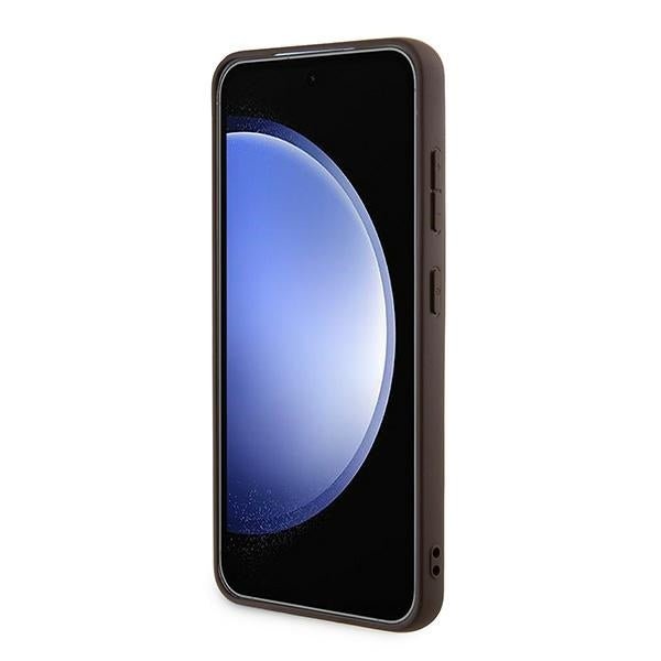 Guess Samsung Galaxy A55 5G - 4G Metal Gold Logo - Σκληρή Θήκη με Επένδυση Συνθετικού Δέρματος - Brown - GUOHCSA55G4GFBR