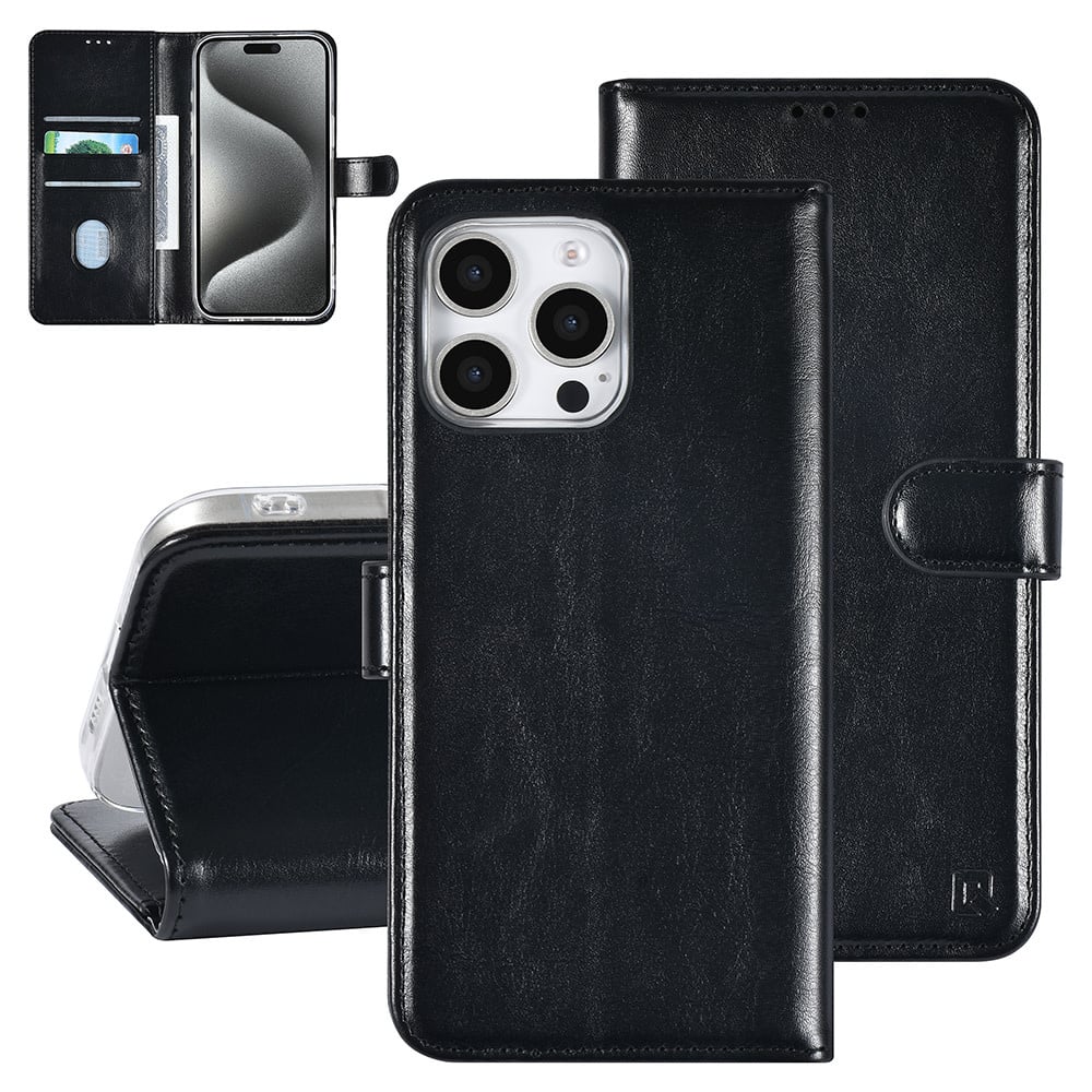 Tuniq iPhone 16 Pro Max - Θήκη Πορτοφόλι Stand από Δερματίνη - Black