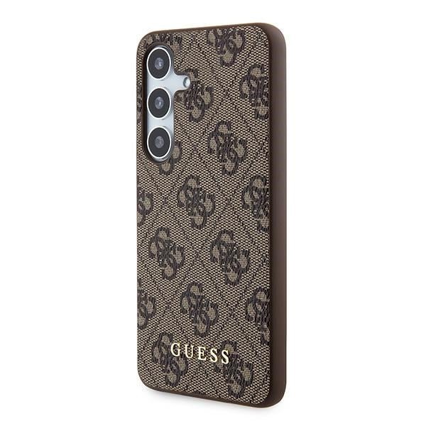 Guess Samsung Galaxy A55 5G - 4G Metal Gold Logo - Σκληρή Θήκη με Επένδυση Συνθετικού Δέρματος - Brown - GUOHCSA55G4GFBR