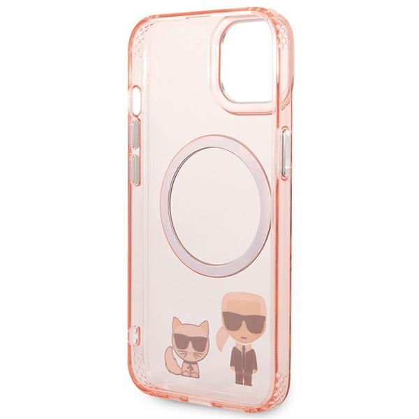 Karl Lagerfeld iPhone 14 Plus - Karl and Choupette Aluminium Magsafe Σκληρή Θήκη με Πλαίσιο Σιλικόνης και MagSafe - Pink - KLHMP14MHKCP