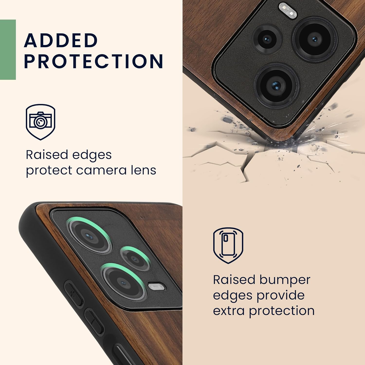 KW Xiaomi Redmi Note 12 Pro Θήκη από Φυσικό Ξύλο - Design Navigational Compass Mother of Pearl - Dark Brown