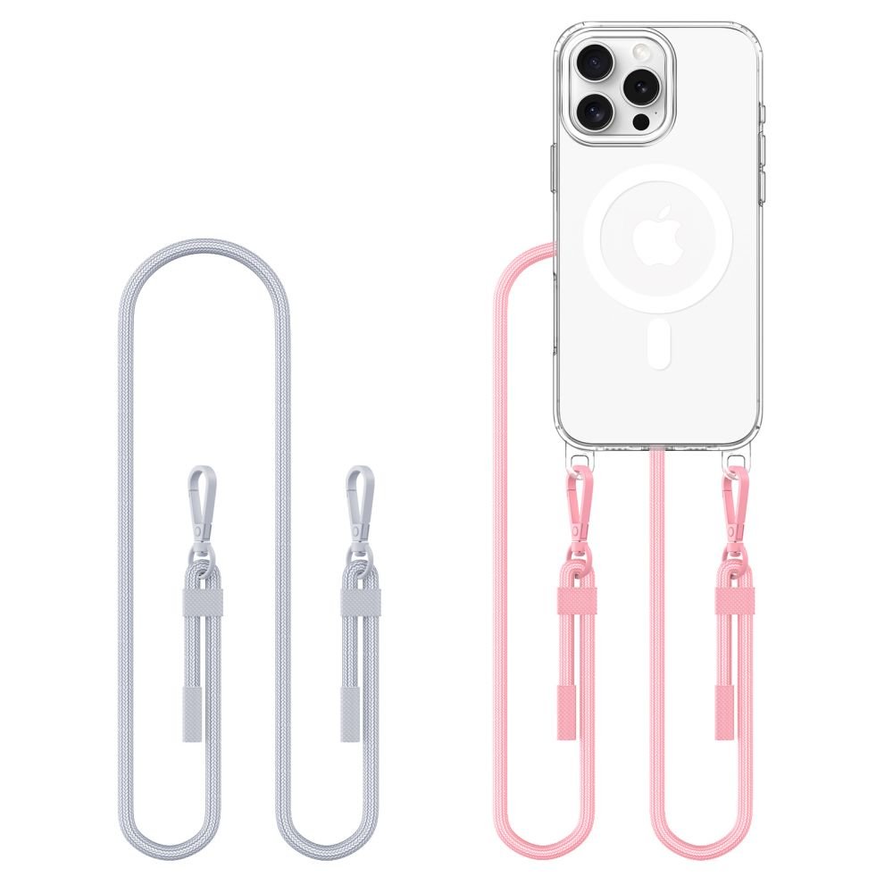 Tech - Protect iPhone 16 Pro Flexair Chain MagSafe Σκληρή Θήκη με Πλαίσιο Σιλικόνης και 2 Λουράκια - Διάφανη - Grey / Pink