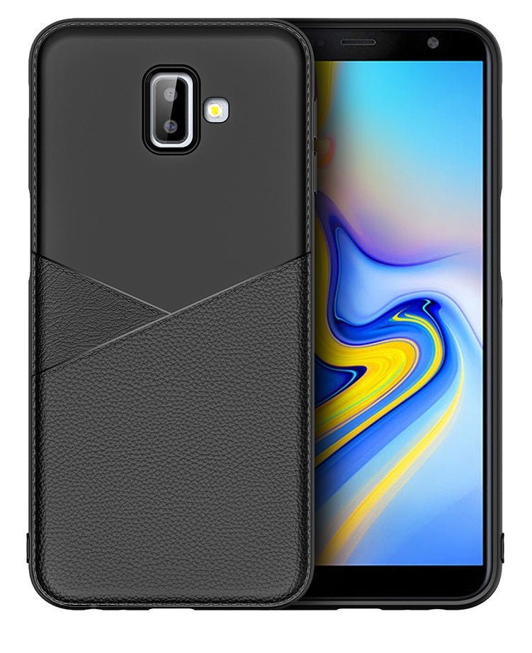 OEM Samsung Galaxy J6 Plus 2018 Θήκη Σιλικόνης TPU με Δερμάτινη Όψη Luxury Leather - Black