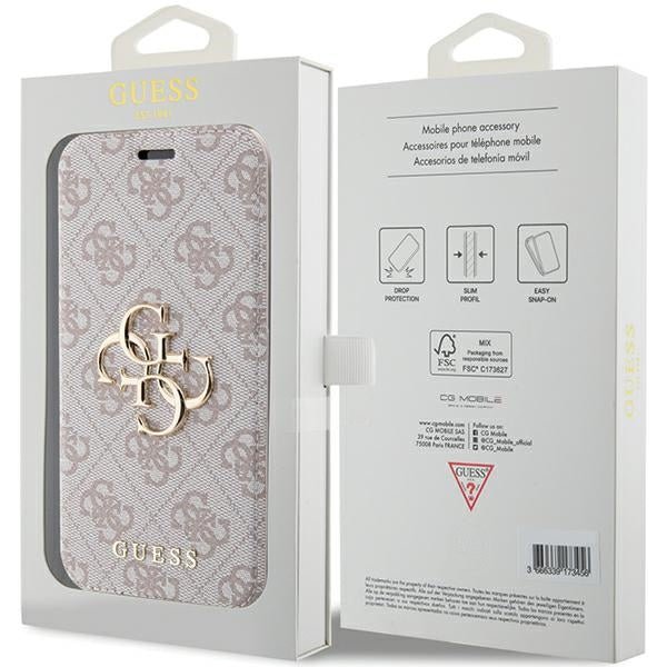 Guess iPhone 15 Pro Max 4G Big Metal Logo Θήκη Πορτοφόλι με Επένδυση Συνθετικού Δέρματος - Pink - GUBKP15X4GMGPI