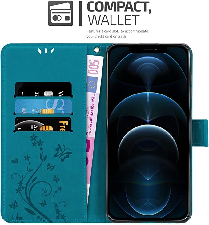 Cadorabo iPhone 13 Pro Θήκη Πορτοφόλι Stand από Δερματίνη - Floral - Blue