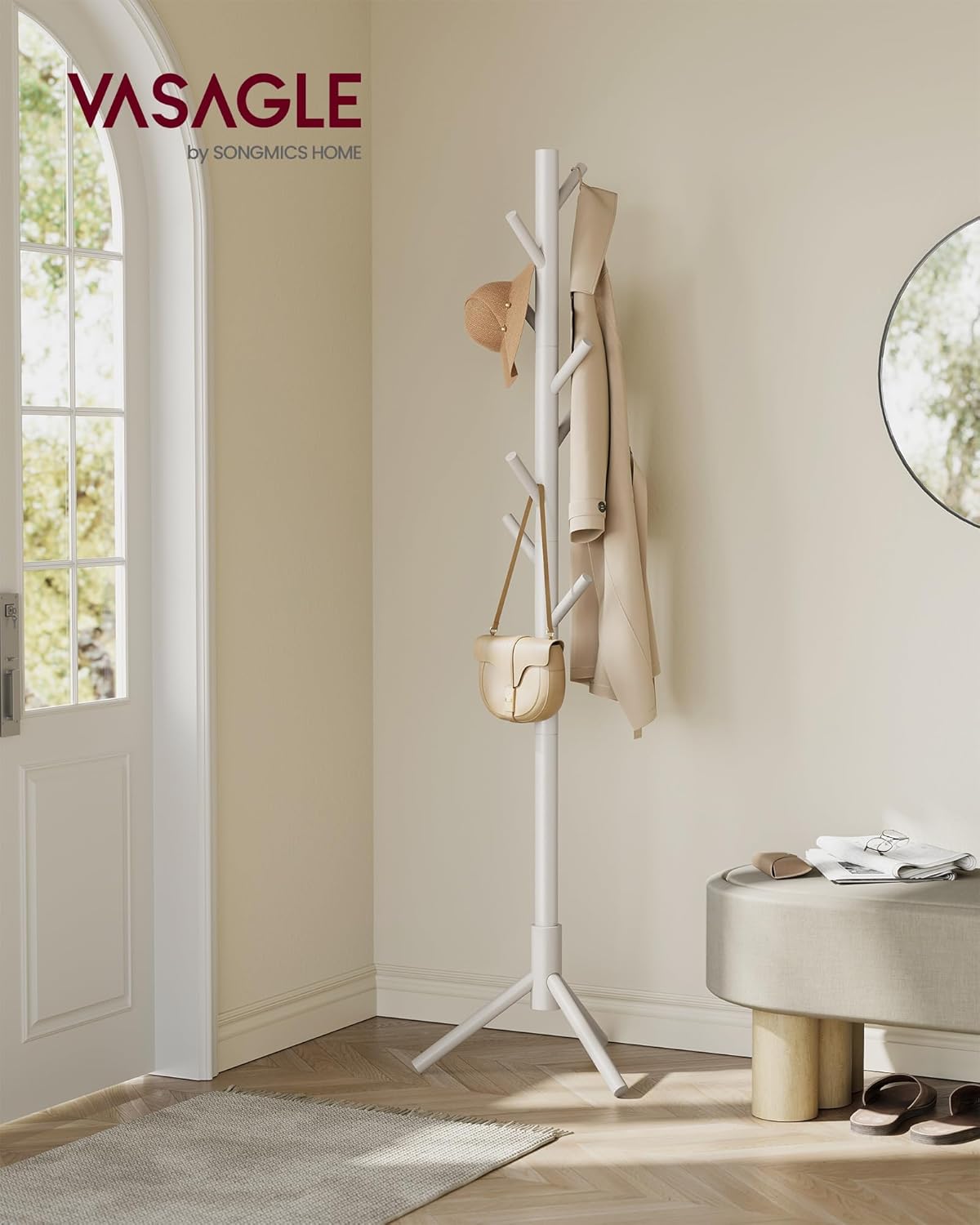 Vasagle Επιδαπέδια Ξύλινη Κρεμάστρα με Ρυθμιζόμενο Ύψος - Cappuccino Beige - RCR004K01