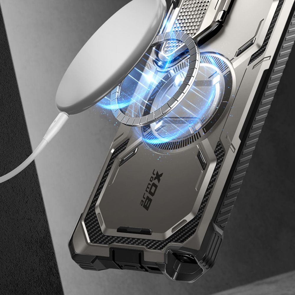 Supcase Samsung Galaxy S24 Ultra Armorbox Magsafe Σκληρή Θήκη με Προστασία Οθόνης και Κάλυμμα Κάμερας / Stand - Grey