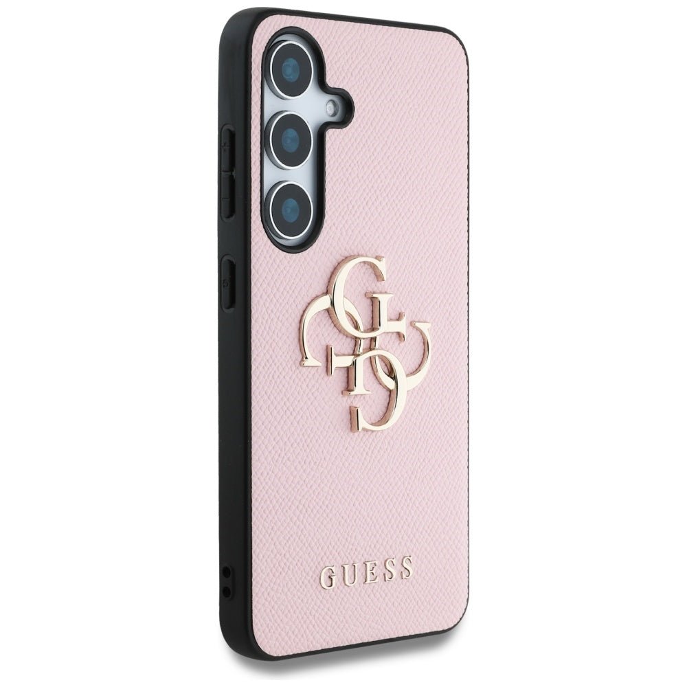 Guess Samsung Galaxy S25 - Grained Big 4G Logo Small Classic Logo - Σκληρή Θήκη με Επένδυση από Οικολογικό Δέρμα - Pink - GUHCS25SPGT4MBP