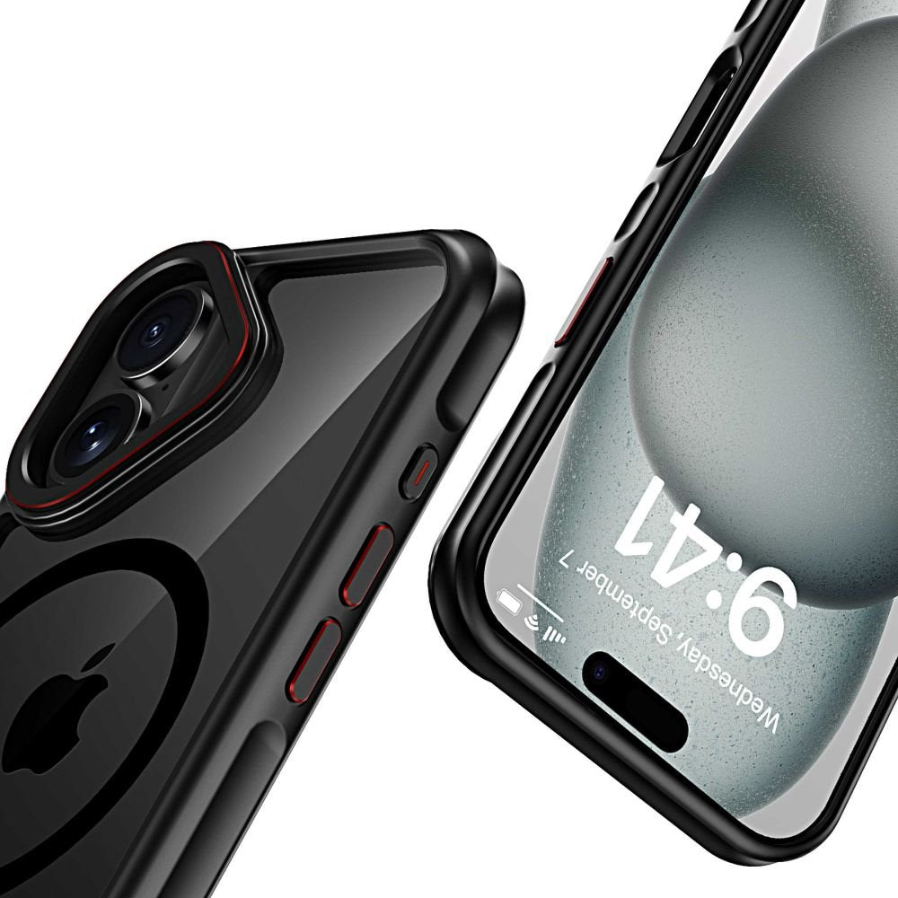 Tech - Protect iPhone 16 MagHybrid - Σκληρή Θήκη με Πλαίσιο Σιλικόνης και MagSafe - Black Ημιδιάφανη / Red