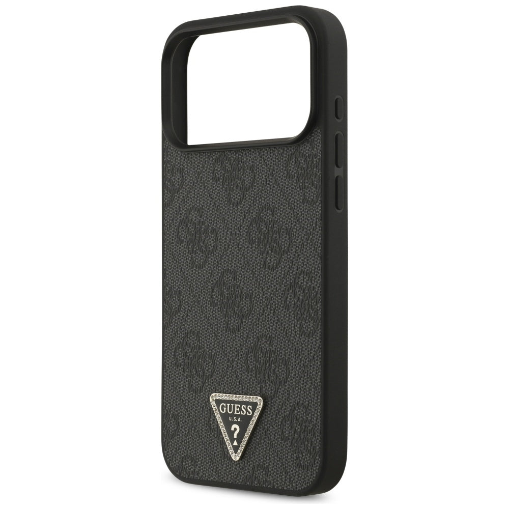 Guess iPhone 17 Pro Max - 4G Triangle Strass MagSafe - Σκληρή Θήκη με Επένδυση Συνθετικού Δέρματος - Black - GUHMP17XP4TDPLK