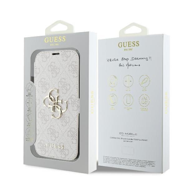 Guess iPhone 16 Plus - 4G Metal Logo Θήκη Πορτοφόλι με Επένδυση Συνθετικού Δέρματος - Pink - GUBKP16M4GMGPI