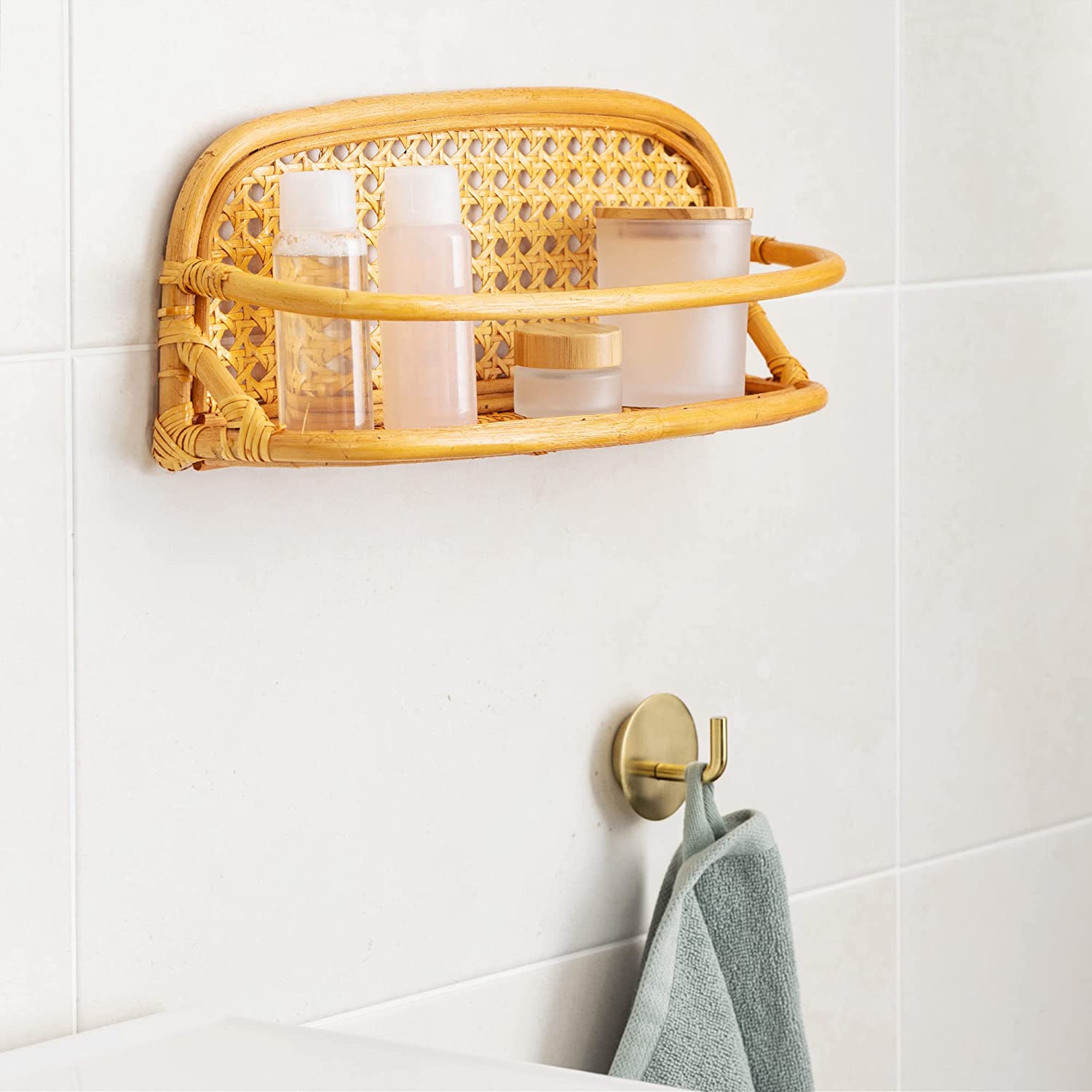 Navaris Rattan Ράφι τοίχου - 40 x 10 x 15 cm - Light Brown / Natural - 56511.01