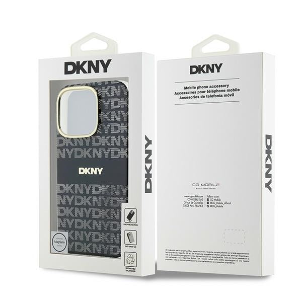 DKNY iPhone 16 Pro Max - Repeat Texture Pattern With Stripe - Σκληρή Θήκη με Πλαίσιο Σιλικόνης - Black