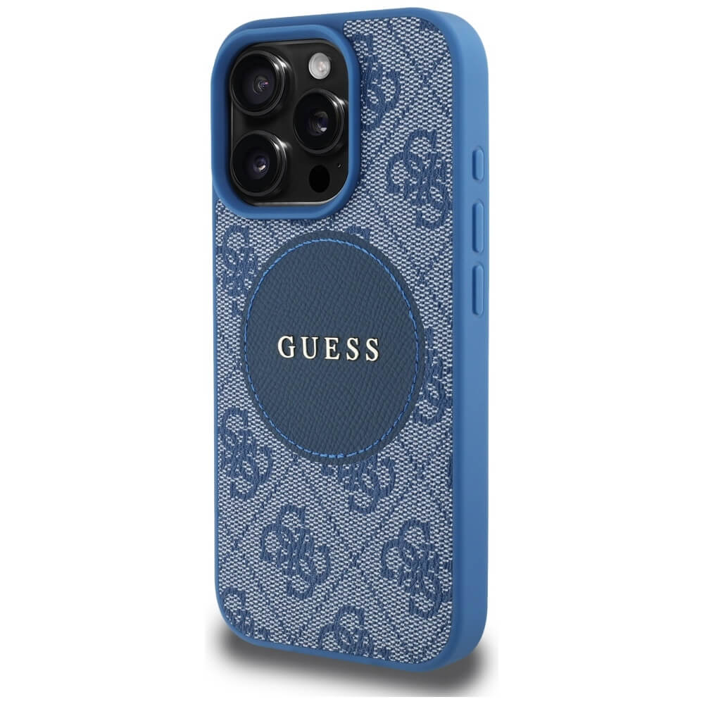Guess iPhone 16 Pro - 4G Circle Classic Logo - MagSafe Θήκη με Επένδυση Συνθετικού Δέρματος - Blue - GUHMP16LP4PGRSGB