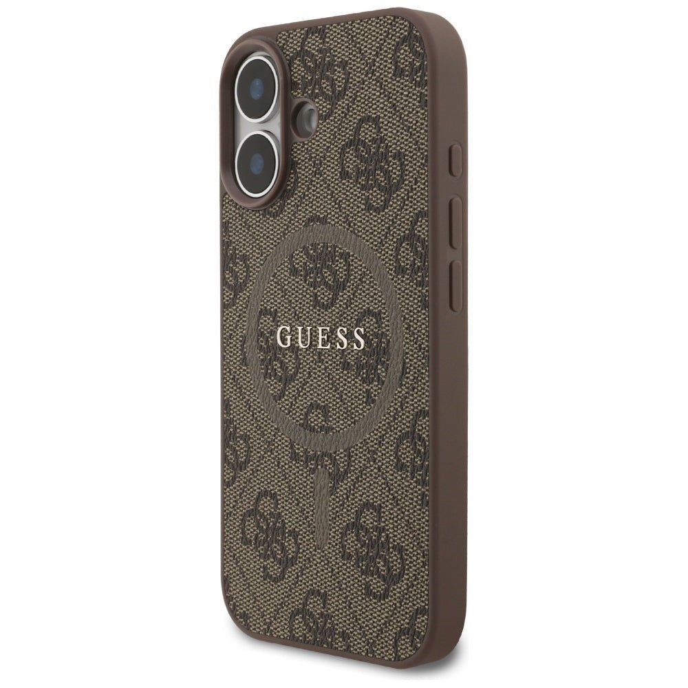 Guess iPhone 17 - 4G Ring Classic Logo MagSafe - Σκληρή Θήκη με Πλαίσιο Σιλικόνης και Επένδυση Συνθετικού Δέρματος - Brown - GUHMP17SG4GFRW