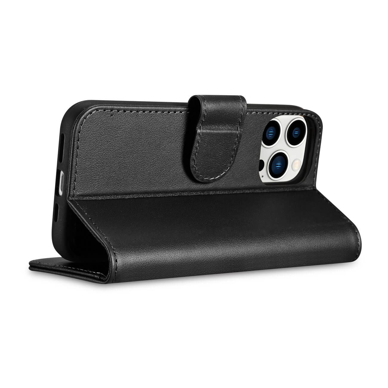 iCarer iPhone 14 Pro Anti - RFID 2in1 Θήκη Πορτοφόλι Stand από Γνήσιο Δέρμα - Black