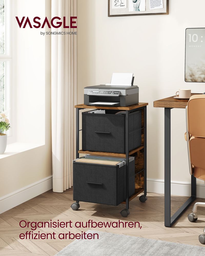 Vasagle Τροχήλατη Βάση Εκτυπωτή / Αρχειοθήκη με 2 Συρτάρια με Χωρητικότητα Εγγράφων A4 - 37.5 x 38.5 x 68.7 cm - Vintage Brown / Ink Black - OFC056B01