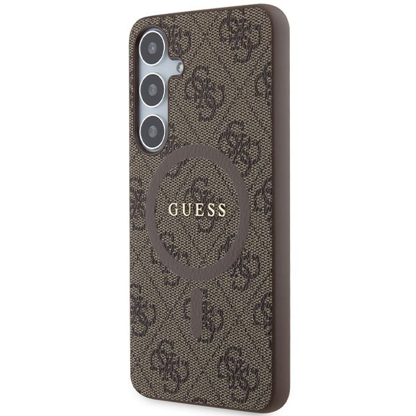 Guess Samsung Galaxy S24+ - 4G Collection Leather Metal Logo MagSafe Θήκη με Επένδυση Συνθετικού Δέρματος και MagSafe - Brown - GUHMS24MG4GFRW