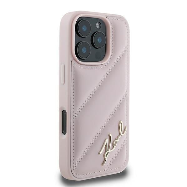 Karl Lagerfeld iPhone 16 Pro Max - Quilted Signature - Θήκη με Επένδυση Συνθετικού Δέρματος - Pink - KLHCP16XPQDSMGP
