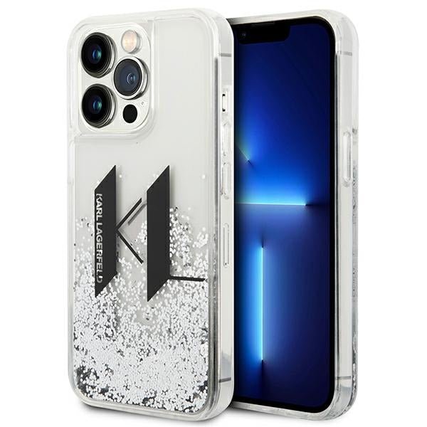Karl Lagerfeld iPhone 14 Pro Max - Liquid Glitter Big KL Σκληρή Θήκη με Πλαίσιο Σιλικόνης - Διάφανη / Silver - KLHCP14XLBKLCS