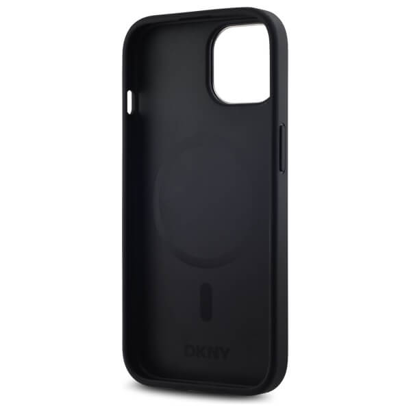 DKNY iPhone 15 Plus - Plain Logo MagSafe Σκληρή Θήκη με Επένδυση Συνθετικού Δέρματος - Black