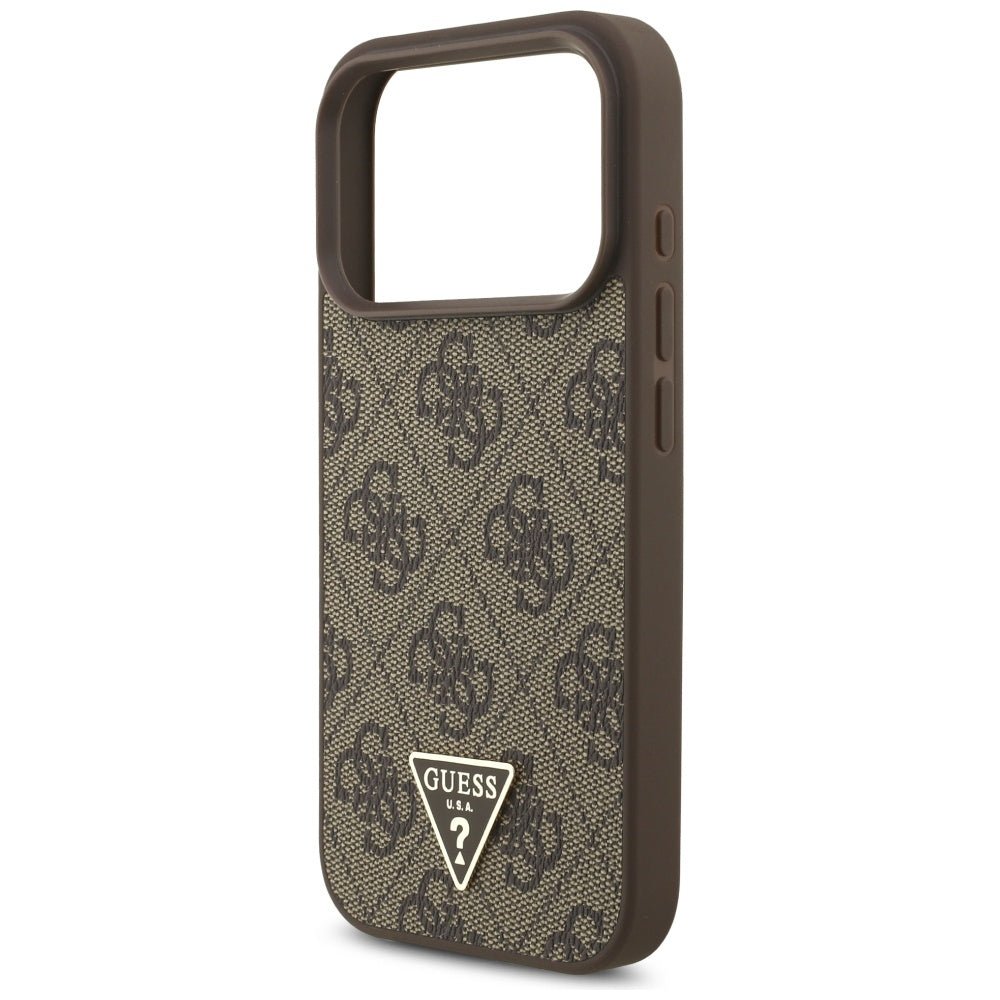 Guess iPhone 17 Pro - 4G Strap Triangle Logo MagSafe - Σκληρή Θήκη με Επένδυση Συνθετικού Δέρματος και Λουράκι - Brown - GUHMP17LP4TSDPPSW