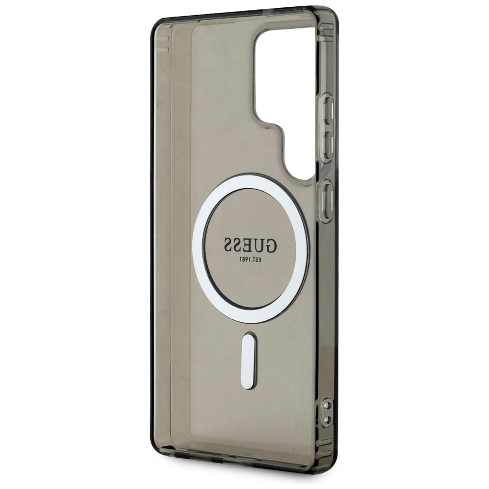 Guess Samsung Galaxy S25 Ultra - Glitter Circle Classic Logo - MagSafe Σκληρή Θήκη με Πλαίσιο Σιλικόνης - Black - GUHMS25LHFGEREK