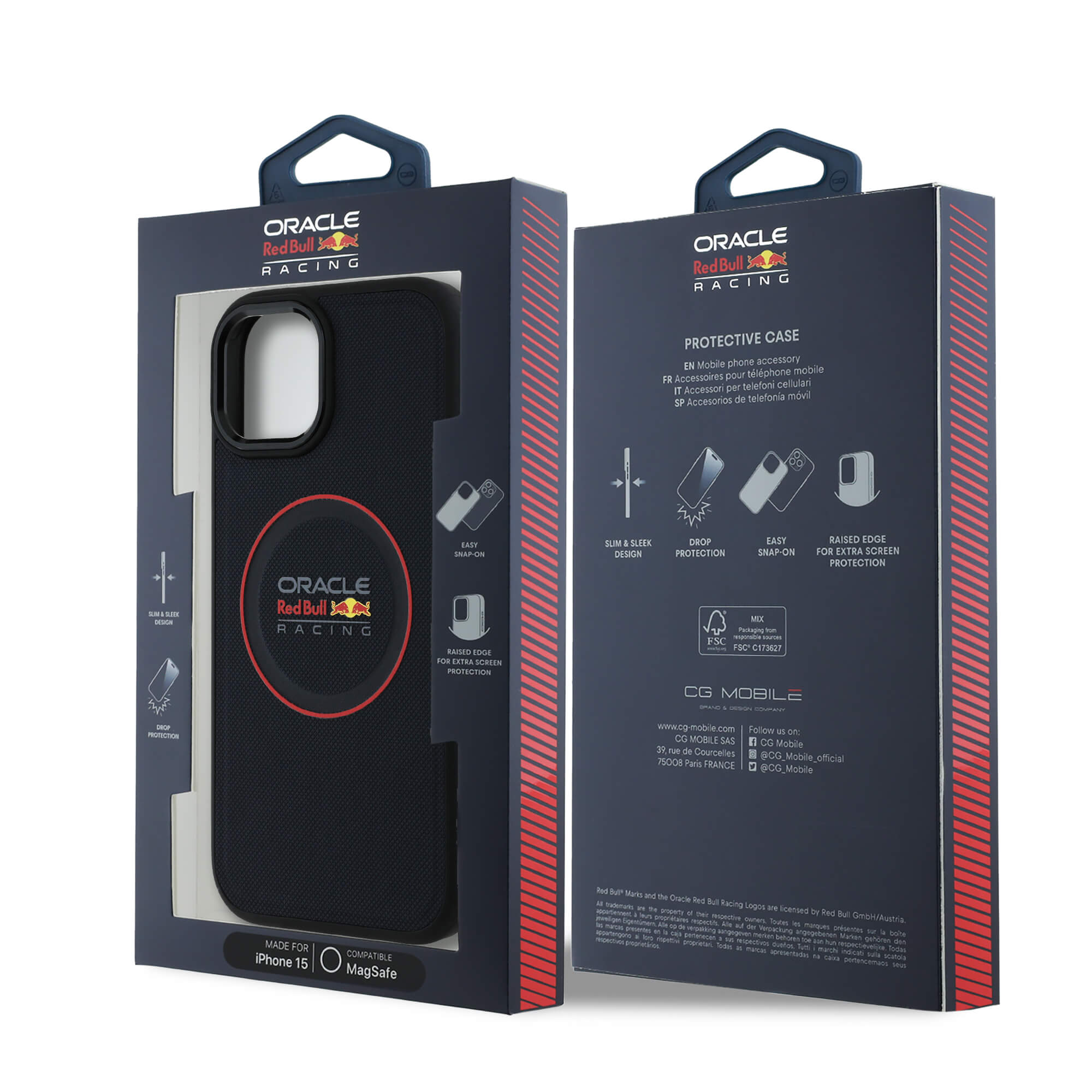 Red Bull iPhone 15 - Leather Red Ring - MagSafe Σκληρή Θήκη με Επένδυση Συνθετικού Δέρματος και Πλαίσιο Σιλικόνης - Navy - RBHMP15S24PUILVR