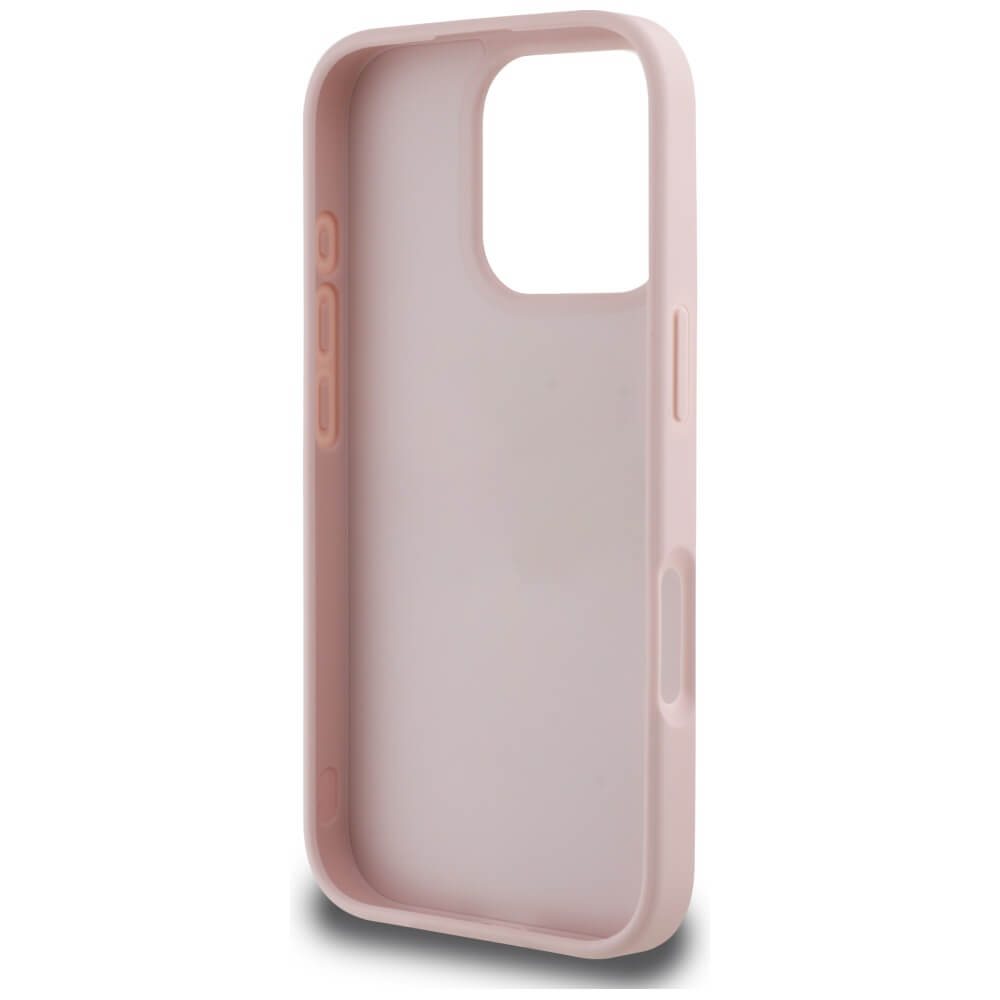 Guess iPhone 16 Pro Max - Grained Roses Big 4G Logo - Σκληρή Θήκη με Επένδυση από Οικολογικό Δέρμα - Pink - GUHCP16XPGROP4MP