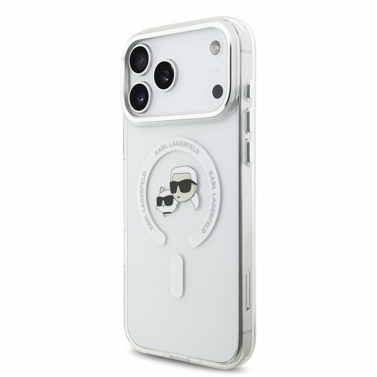 Karl Lagerfeld iPhone 18 Pro / iPhone 17 Pro - Σκληρή Θήκη MagSafe με Πλαίσιο Σιλικόνης - IML K and CH Heads Metal Frame - White