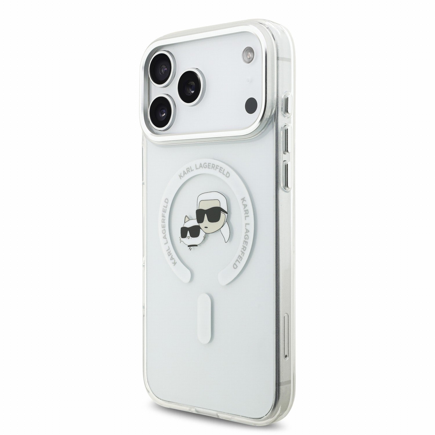 Karl Lagerfeld iPhone 17 Pro Max / iPhone 18 Pro Max - Σκληρή Θήκη με Πλαίσιο Σιλικόνης - IML K and CH Heads Metal Frame MagSafe - White