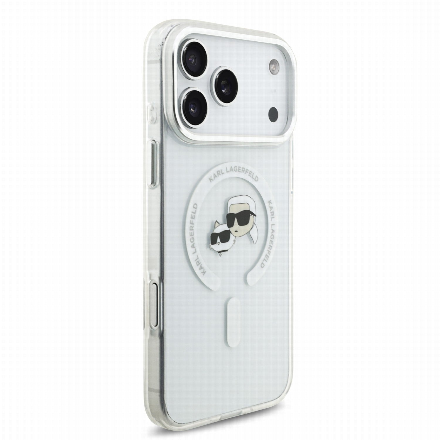 Karl Lagerfeld iPhone 18 Pro / iPhone 17 Pro - Σκληρή Θήκη MagSafe με Πλαίσιο Σιλικόνης - IML K and CH Heads Metal Frame - White