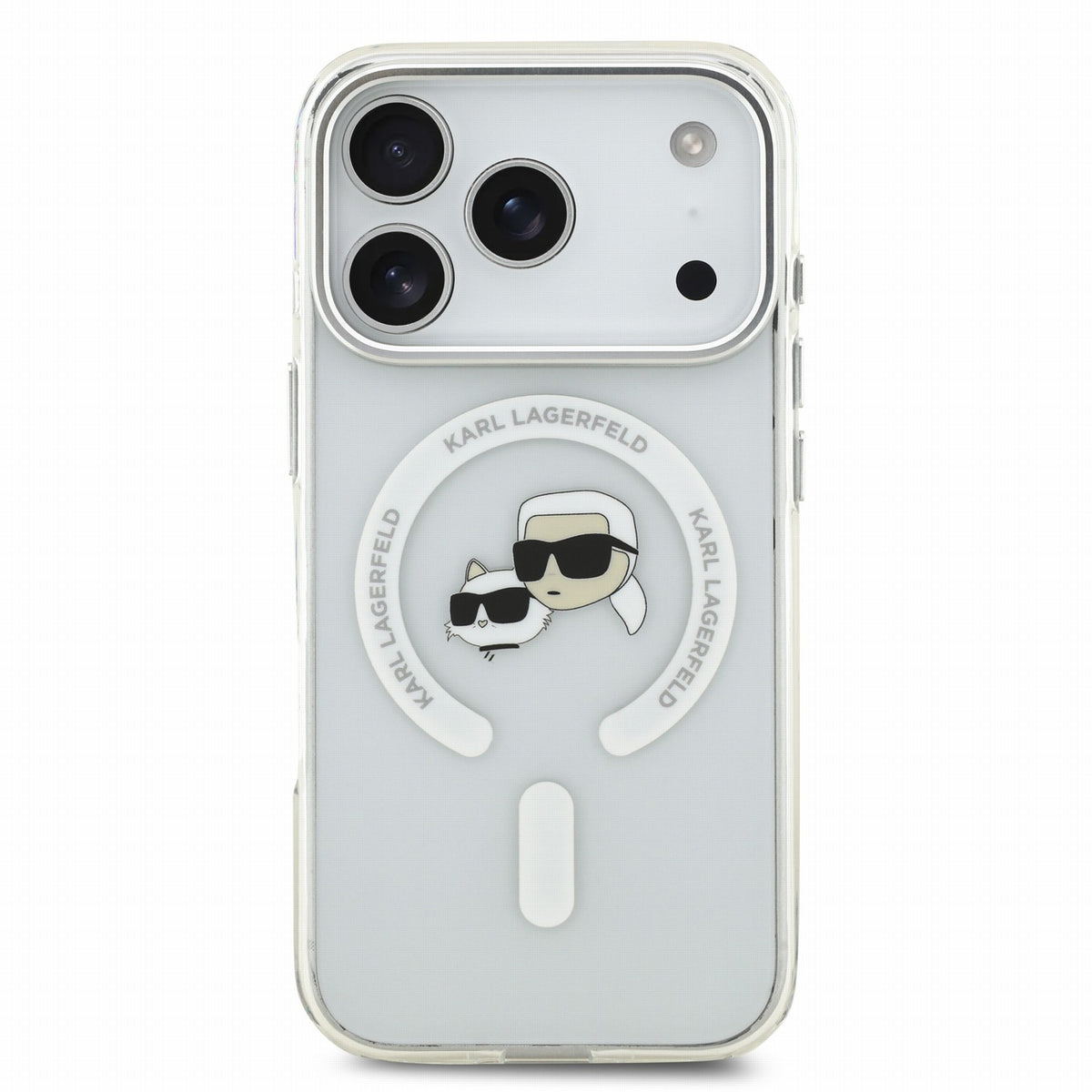 Karl Lagerfeld iPhone 17 Pro / iPhone 18 Pro - Σκληρή Θήκη με Πλαίσιο Σιλικόνης - IML K and CH Heads Metal Frame MagSafe - White