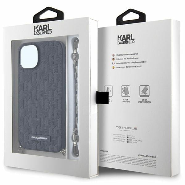 Karl Lagerfeld iPhone 15 / 14 / 13 - Σκληρή Θήκη με Επένδυση Συνθετικού Δέρματος και Πλαίσιο Σιλικόνης - Saffiano Monogram Chain - Black