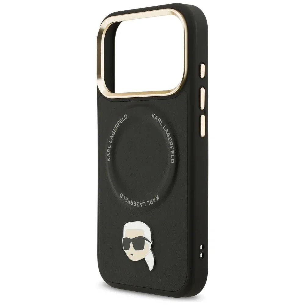 Karl Lagerfeld iPhone 17 Pro - Big Strap Karl Metal Logo MagSafe - Σκληρή Θήκη με Επένδυση Συνθετικού Δέρματος και Λουράκι - Black