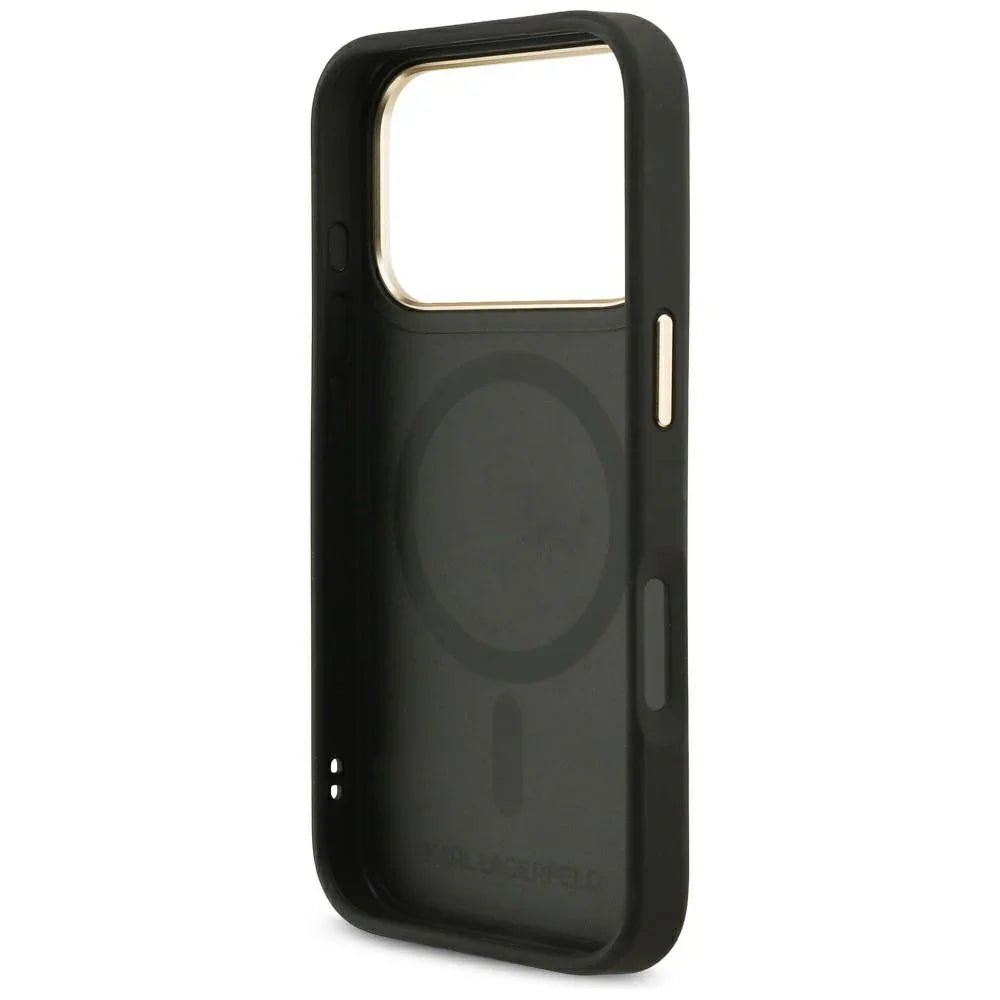 Karl Lagerfeld iPhone 17 Pro - Big Strap Karl Metal Logo MagSafe - Σκληρή Θήκη με Επένδυση Συνθετικού Δέρματος και Λουράκι - Black