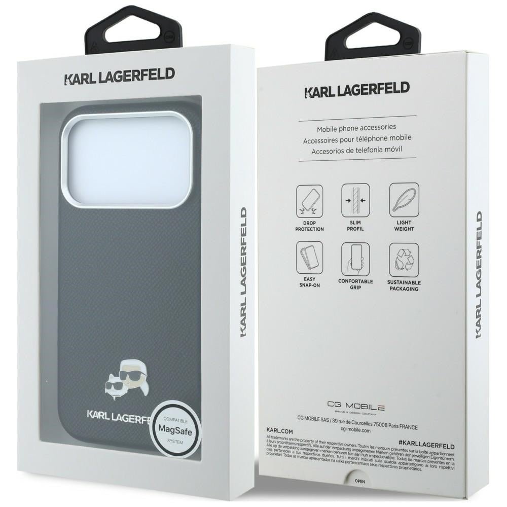 Karl Lagerfeld iPhone 17 Pro / iPhone 18 Pro - Σκληρή Θήκη με Επένδυση Συνθετικού Δέρματος - Grained Heads Metal MagSafe - Black