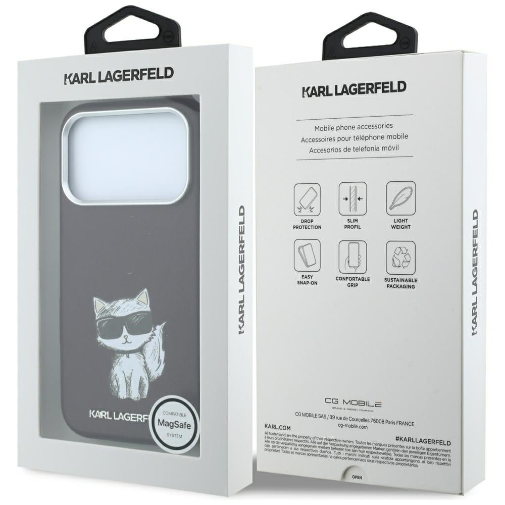 Karl Lagerfeld iPhone 17 Pro / iPhone 18 Pro - Σκληρή Θήκη με Επένδυση Συνθετικού Δέρματος και Πλαίσιο Σιλικόνης - Smooth Choupette Sketch MagSafe - Burgundy