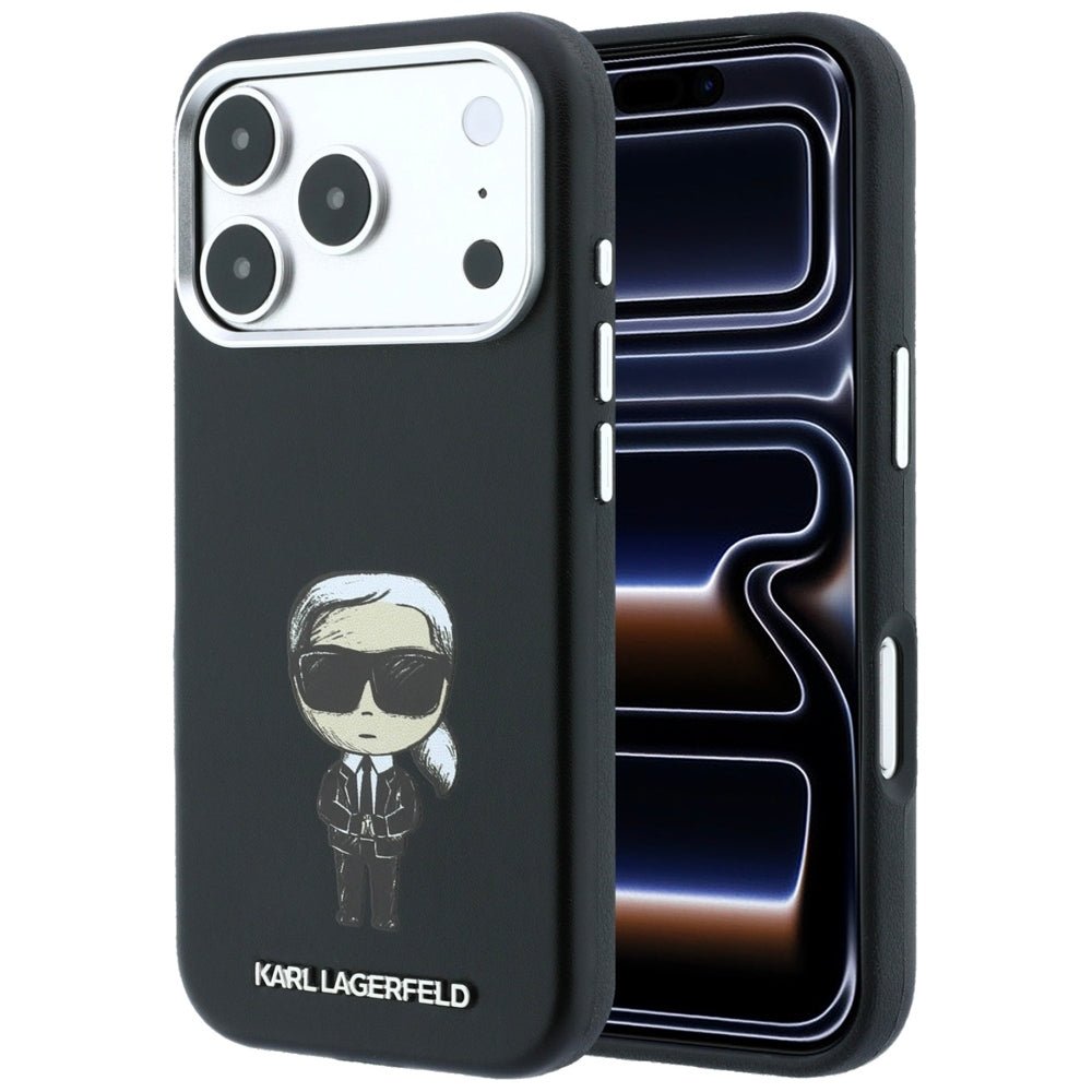 Karl Lagerfeld iPhone 17 Pro / iPhone 18 Pro - Σκληρή Θήκη με Επένδυση Συνθετικού Δέρματος και Πλαίσιο Σιλικόνης - Smooth Ikonik Sketch MagSafe - Black