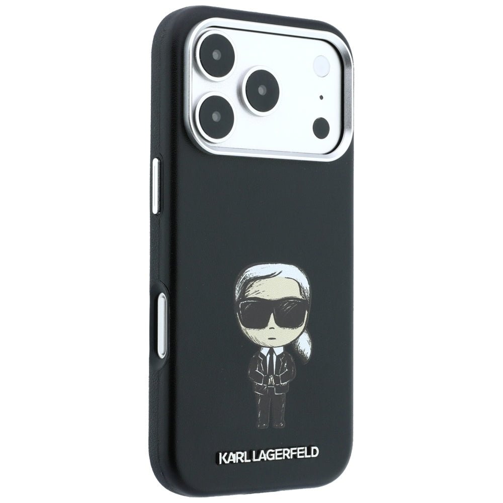 Karl Lagerfeld iPhone 17 Pro / iPhone 18 Pro - Σκληρή Θήκη με Επένδυση Συνθετικού Δέρματος και Πλαίσιο Σιλικόνης - Smooth Ikonik Sketch MagSafe - Black