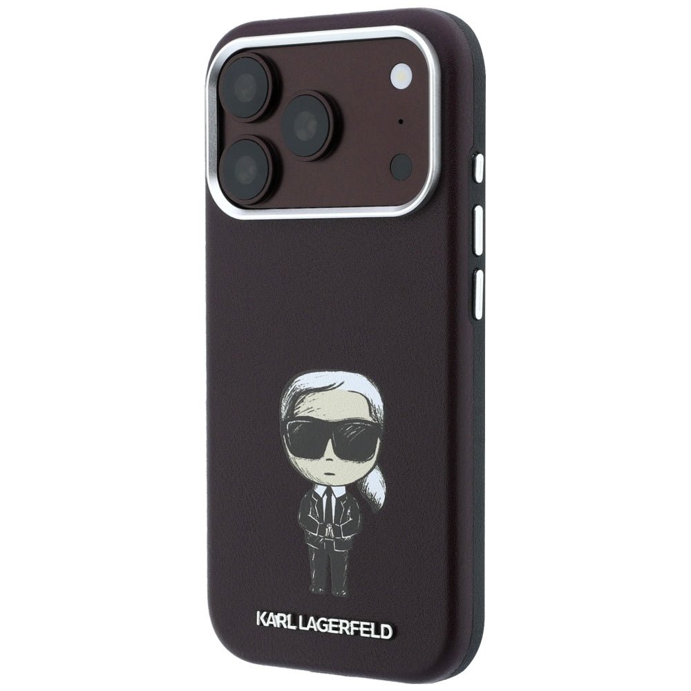 Karl Lagerfeld iPhone 17 Pro / iPhone 18 Pro - Σκληρή Θήκη με Επένδυση Συνθετικού Δέρματος και Πλαίσιο Σιλικόνης - Smooth Ikonik Sketch MagSafe - Burgundy