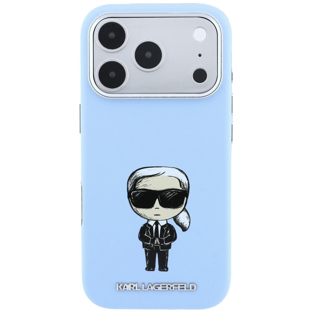 Karl Lagerfeld iPhone 17 Pro / iPhone 18 Pro - Σκληρή Θήκη με Επένδυση Συνθετικού Δέρματος και Πλαίσιο Σιλικόνης - Smooth Ikonik Sketch MagSafe - Light Blue
