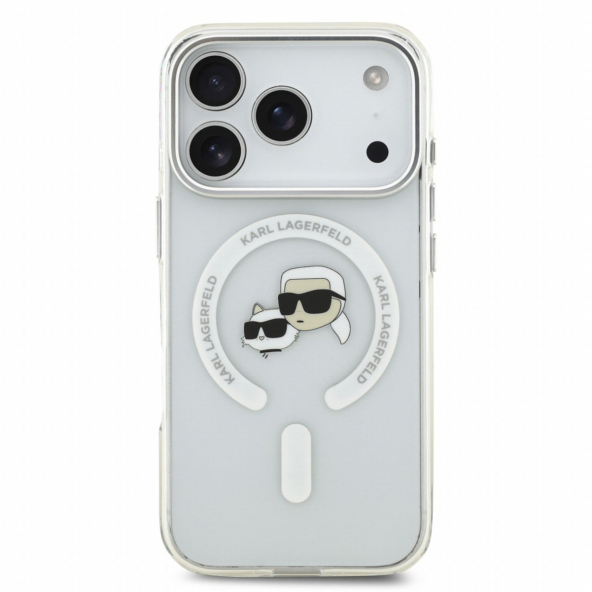 Karl Lagerfeld iPhone 17 Pro / iPhone 18 Pro - Σκληρή Θήκη με Πλαίσιο Σιλικόνης - IML K and CH Heads Metal Frame MagSafe - White