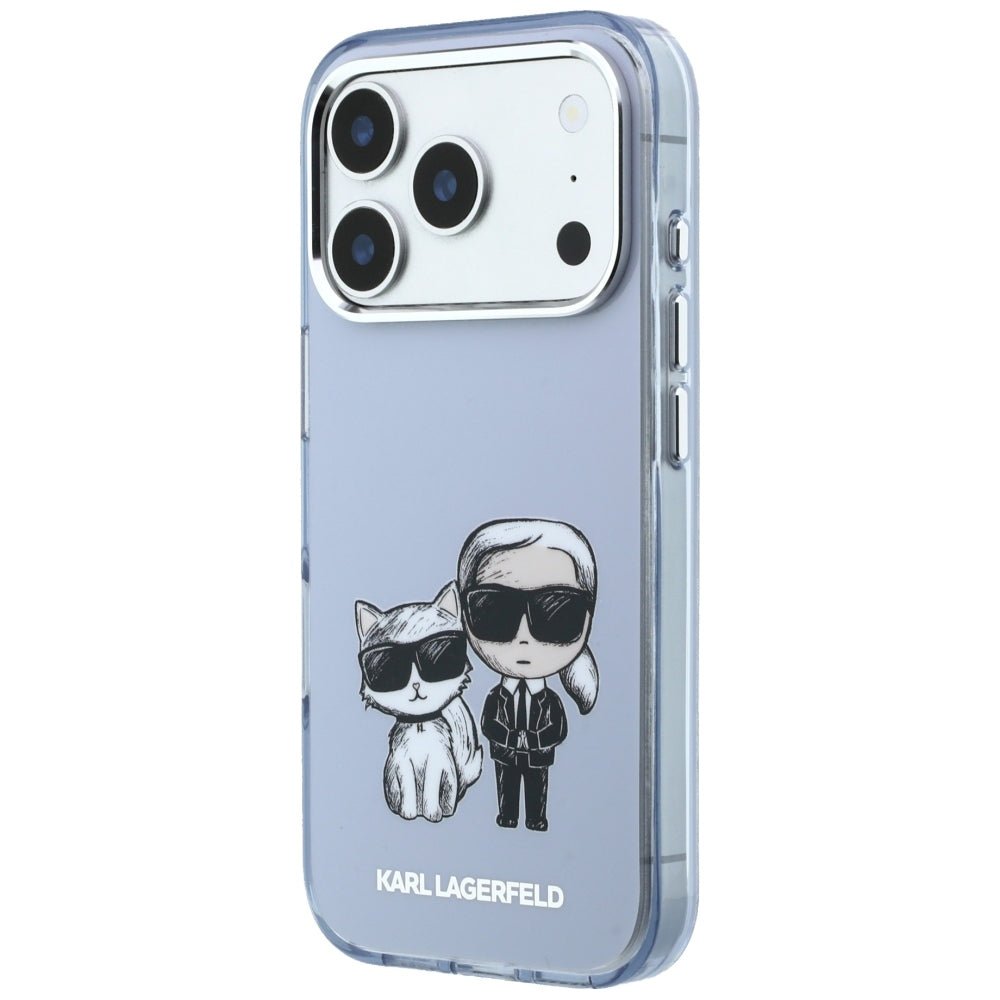 Karl Lagerfeld iPhone 17 Pro / iPhone 18 Pro - Σκληρή Θήκη με Πλαίσιο Σιλικόνης - IML Karl and Choupette Bodies Sketch Print MagSafe - Light Blue